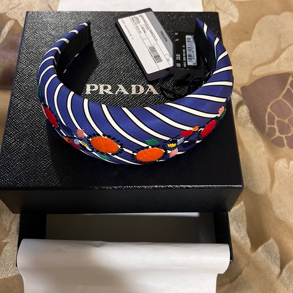 Prada Blue and White Striped Headband